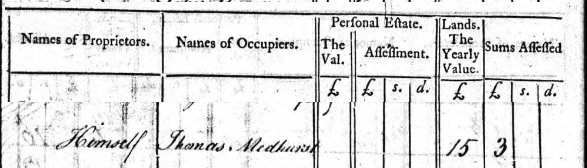 Thomas Medhursy tax 1785