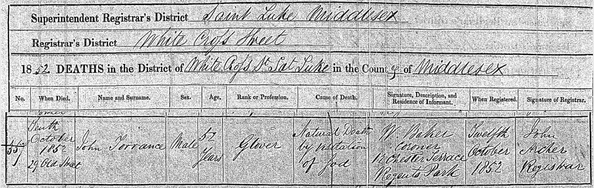 John Torrance death 1852