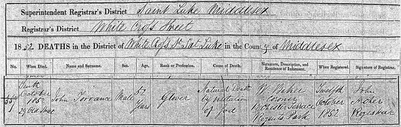 John Torrance death 1852